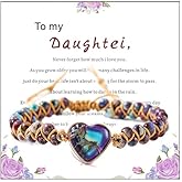 For Daughter- Love You Forever Jasper Heart Bracelet,Handmade Beaded Bracelets for Women Inspirational Jewelry Gifts for Daughter Colorful Natural Stone Beaded Wrap Bracelet Adjustable Bracelets