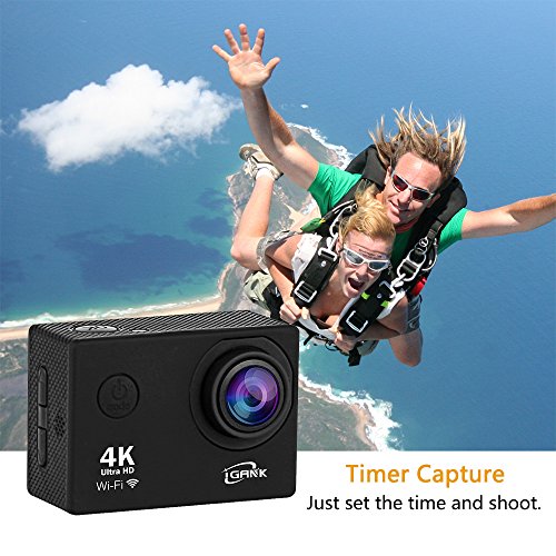 iGANK Action Camera 4K WiFi Waterproof Sports Camera Full HD 16M Sony Sensor 2 Rechargeable Batteries/Floating Hand Grip/Head Strap/Carrying Case and Mounting Accessories (Black) - Thumbnail 3
