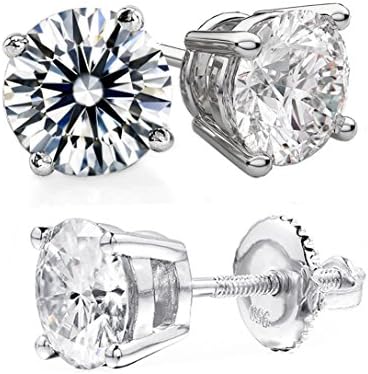DiamonbellaSpectacular 10 Hearts & 10 Arrows Cut Simulated Diamond Stud Earrings Screw Back 925 Silver 1 2 4 Carats
