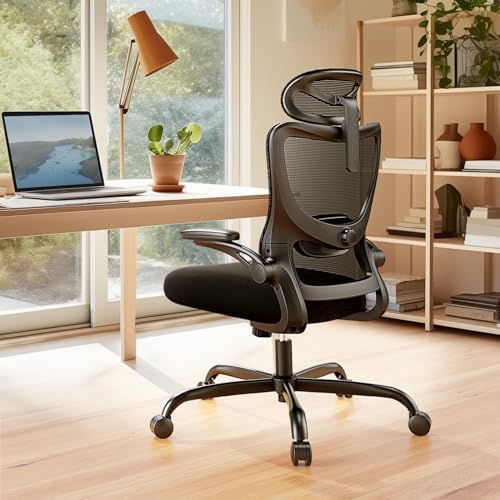 Silla Oficina Ergonómica, Silla Escritorio Ergonómica con Reposacabezas 2D Ajustable, Soporte Lumbar 2D, Reposabrazos Plegables 3D, Ajuste de Altura, Silla Oficina Giratoria hasta 136 kg