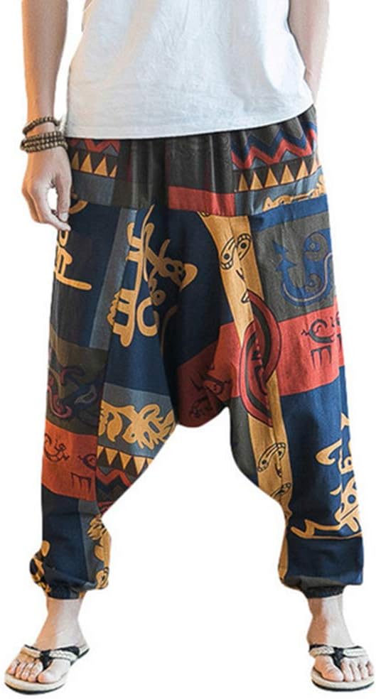 ZIXINGABest Harem Pants for Men Hippie Pants Vintage Ethnic Style