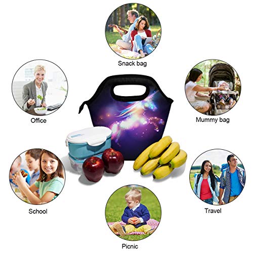 Naanle Galaxy Unicorn Insulated Zipper Lunch Bag Cooler Tote Bag for Adult Teen Men Women, Animal Unicorn Lunch Boxes Lunchboxes Meal Prep Handbag