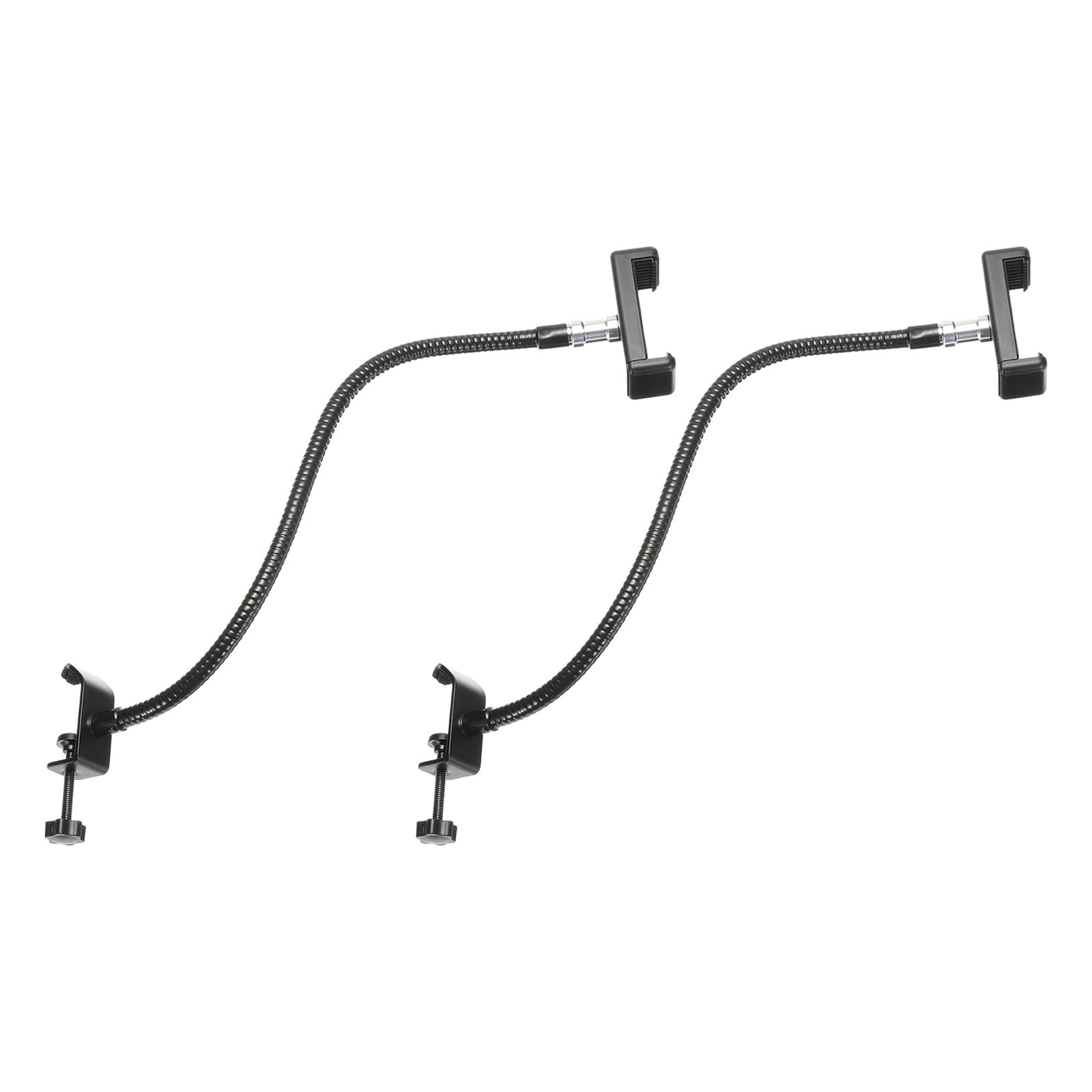 PATIKIL 16.9" Gooseneck Desk Mic Stand, 2Pcs Flexible Arm Desktop Microphone Stand with Clip, 3/8" to 5/8" Phone Clip for Singing Speech, Black