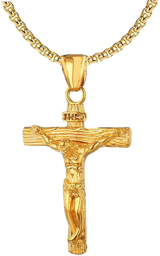 Bestleey Men's Antique Cross Religious Pendant Necklace Jesus Christ