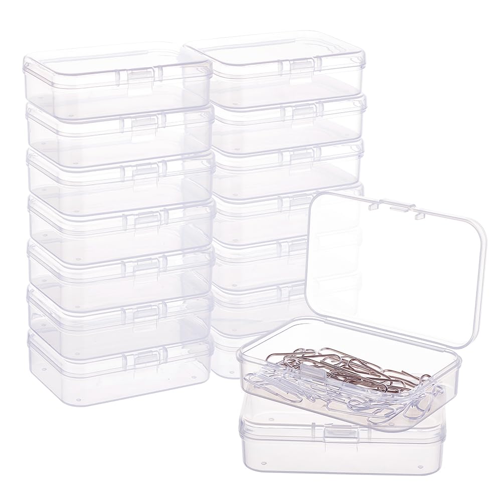 BENECREAT 16 Pack Rectangle Clear Plastic Bead Storage Containers Box Case with Flip-Up Lids for Small Items, Pills, Herbs, Tiny Bead, Jewerlry Findings - 2.9 x 1.92 x 0.78 (7.4 x 4.9 x 2cm)