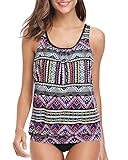 Yonique Ladies Tribal Blouson Tankini Swimsuits for Women 2 Piece Bathing Suits