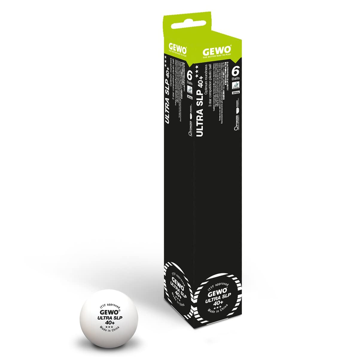 GEWO Ultra SLP Table Tennis Balls - 3 Stars Table Tennis Ball Made of Plastic 40+ without Seam - ITTF Certified Competition Balls - 6 Professional Table Tennis Balls White, 40 + mm