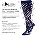 LISH Spot On Wide Calf Compression Socks - Graduated 15-25 mmHg Knee High Polka Dot Plus Size Support Stockings (Navy, Medium/Large)
