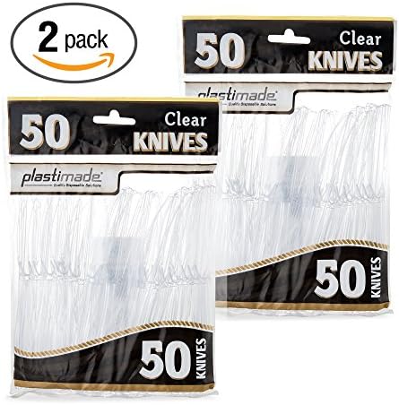 [100 Clear Knives] Plastimade Disposable Heavy Duty Plastic Cutlery,Great for Every Day Use, Home, Office, Party, Picnics, or Outdoor Events,