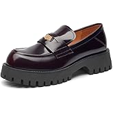 BEAU TODAY Chunky Loafers Women,Patent Leather Platform Loafers for Women,Lug Sole Slip On Penny Shoes,Comfortable Work Office Business Casual Dress Shoes