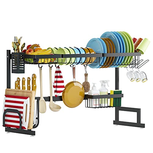 PUSDON Over Sink Dish Drying Rack (26"38"), Adjustable Large Dish Drainer for Storage Kitchen