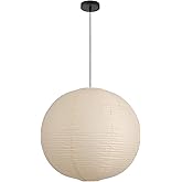 Fivemengo Large Paper Pendant Light with Cord and Canopy, 20in Off-White Rice Paper Hanging Lamp, Japanese Japandi Wabi Sabi 