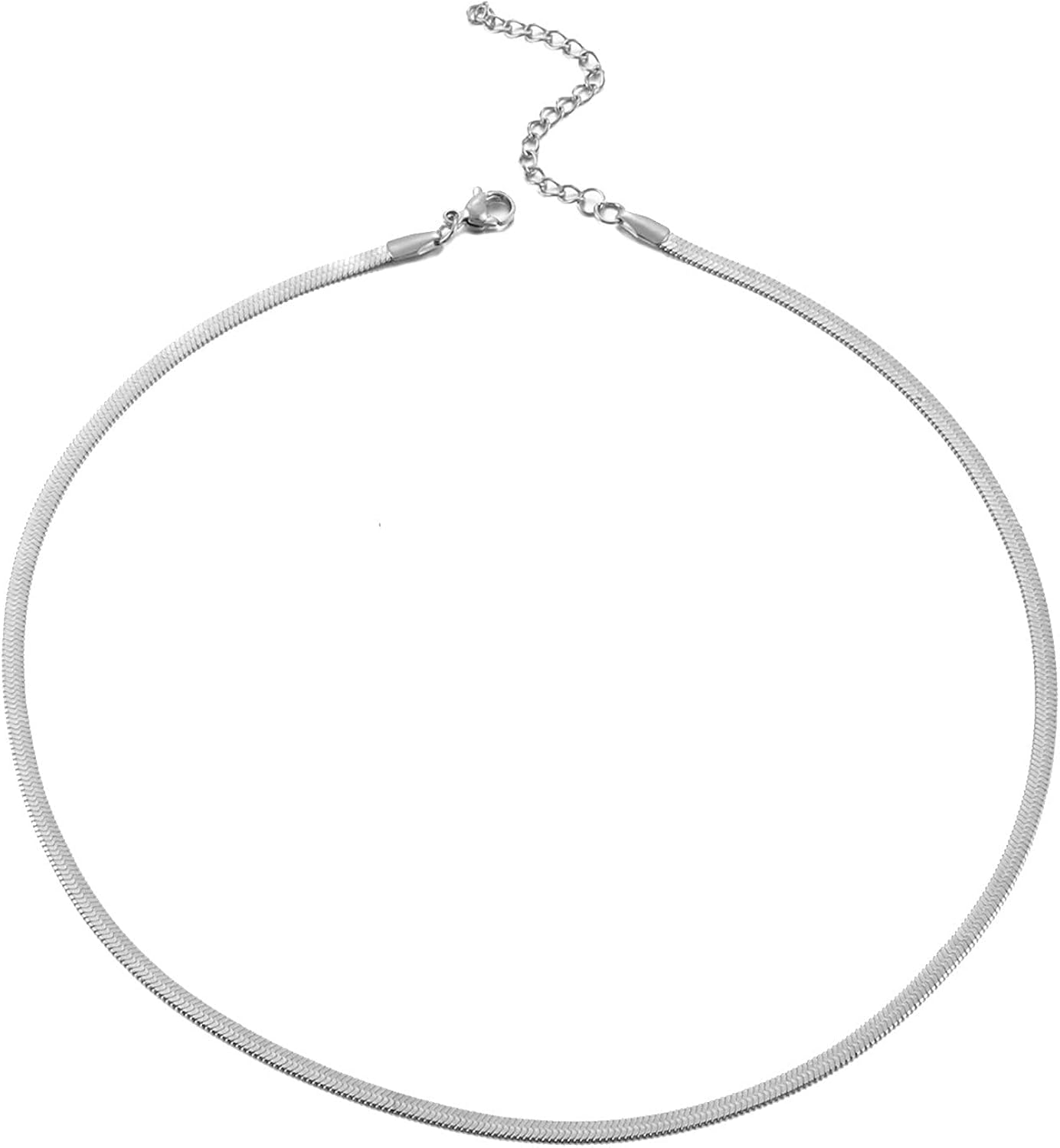 RWQIAN 18K Gold Flat Wide Necklace for Girls Snake Chain Necklace for Women Herringbone Link Necklace Snake Choker Jewelry Gift for Women Girls (Silver Width 0.12inch, 18): Clothing