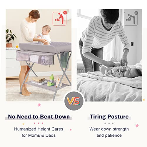 Costzon Portable Changing Table, Mobile Baby Changing Table with Wheels