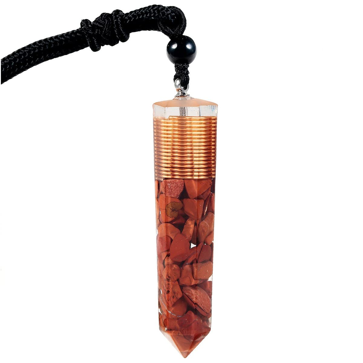 KYEYGWO Healing Orgone Crystal Point Necklace for Unisex Hexagonal Quartz Chip Stones Pendant Single Point Crystal Wand Amulet for Meditation and Yoga