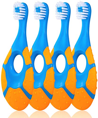 Farber Baby Toothbrush & Toddler Toothbrush For 0-2 Years Old | BPA Free with Baby Toothpaste Indicator | Extra Soft Bristles | Infant Toothbrush (4 pack) - Orange/Blue (Best Toothbrush For 2 Year Old)