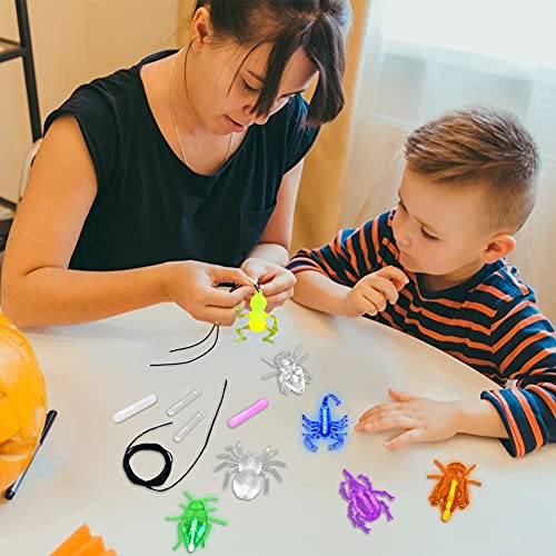 LovesTown 48 PCS Halloween Glow Critters Set, Glow in The Dark Critters Toys 12 Critters Toys and 36 Glow Sticks Halloween Bug Toys for Halloween Goodie Bag Fillers