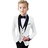 ProPoFol Boys Tuxedo 3 Piece Suit Set,Shawl Lapel Slim Fit Suits for Kids Wedding Outfit Blazer Vest Pants Set with Bow Tie