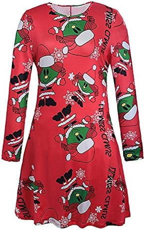 JINGJQINGCAO Chic Womens 3D Christmas Printed Long Sleeve O Neck Dresses A Line Dress Christmas Elves #10Small
