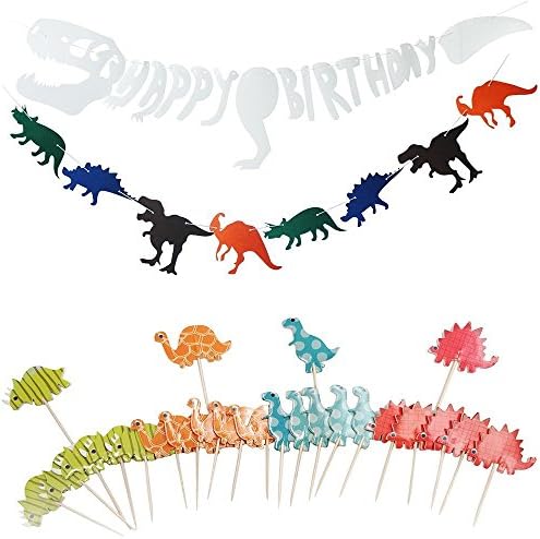 Yosmi Dinosaur Birthday Party Supplies Dinosaur Happy Birthday Banner cake topper For Kids Birthday Set of 26