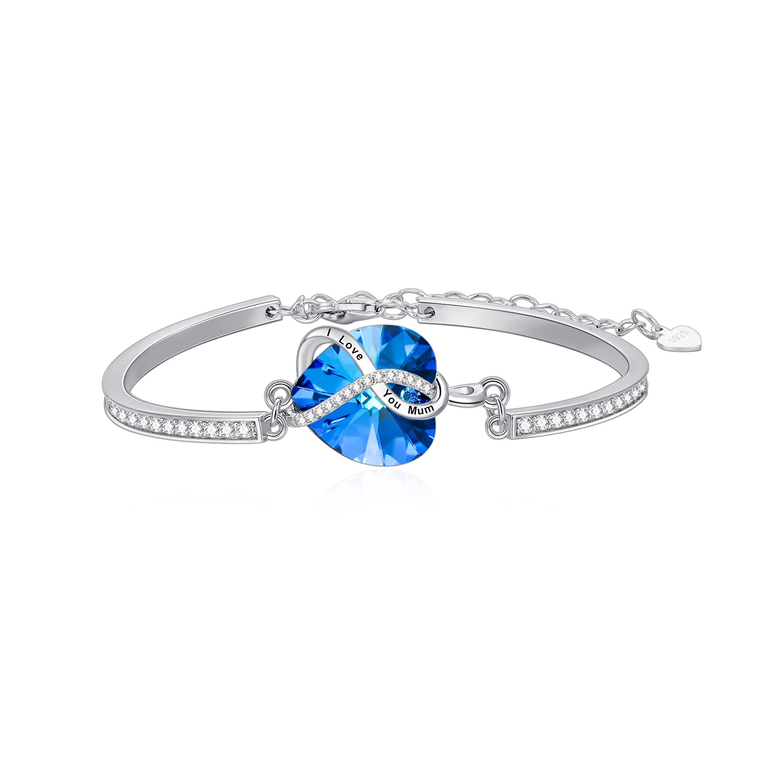 AOBOCO Sterling Silver I Love You Mum Heart Bangle Bracelet, Mothers Day Wedding Anniversary Jewellery Gifts for Mum