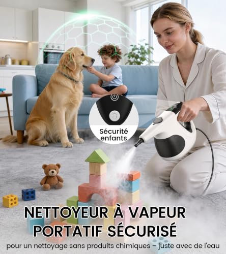 JBER Nettoyeur Vapeur Portable, Chauffage Instantané en 3 Secondes, 400ML | 110℃ Nettoyeur Vapeur à Main pour un Nettoyage Efficace, 1200W Steam Cleaner pour Cuisine, Fenêtre, Salle de Bain et Voiture