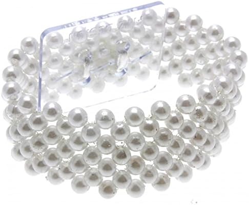 Narrow Classic Beaded Corsage Bracelet | Elasticated Design for All Wrist Sizes | Easy-to-Use Plastic Attachment | Elegant & Durable | Ideal for Weddings & Special Occasions (White)