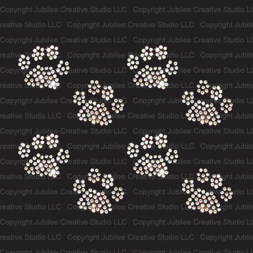 Set of 8 Puppy Dog Paw Print Iron On Rhinestone Crystal T-shirt Transfers by Jubilee Rhinestones