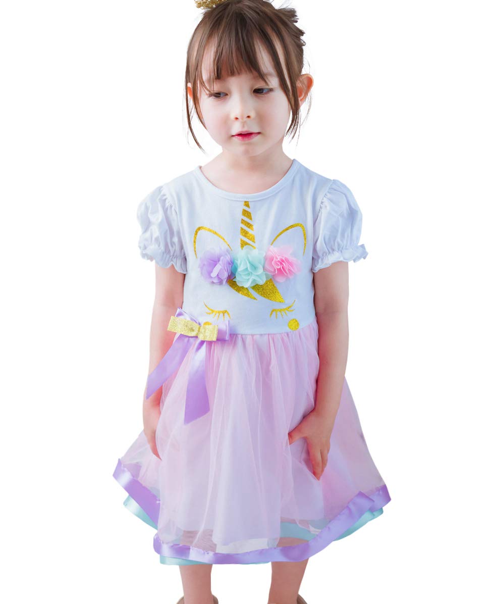Lito Angels Unicorn Summer Dress for Kids Girls, Birthday Party Tulle Sundress Casual Wear Outfit Age 2-3 Years, White