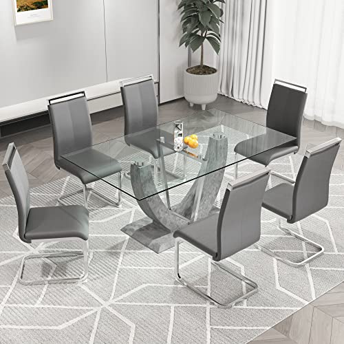 Mua JUFU 67" Glass Dining Room Table Set for 6,Big Modern Rectangular ...