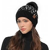 C.C Sequin Pom Beanie for Women - Acrylic Stretchable Soft Warm Knit Winter Skully Hat with Yarn Pom