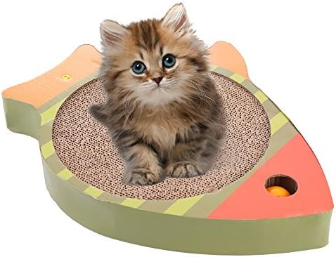 Quickcity Cat Scratcher Cardboard Pet Supplies, Fish type Cat Scratching Pads with the Play Cat Rod and Bonus Catnip