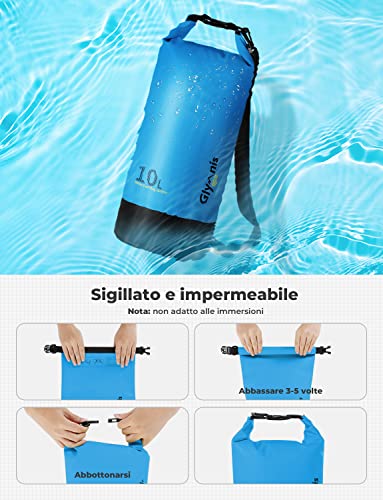 Glymnis Waterproof Bag with Adjustable Shoulder Strap, 5L 10L 20L | 2 Cell Cases, Inner Pocket, 3 in 1 Waterproof Waist Bag, Convient Boat Fishing Rafting Swimming Kayak Camping
