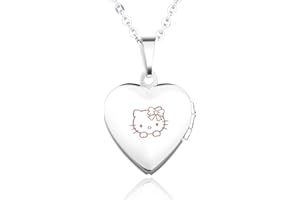 Infinite U Engraving Cute Kitty Blue Stainless Steel Open Heart Photo Locket Women Pendant Necklace for Birthday Gift (Enable