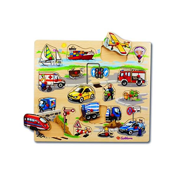Eichhorn 100005454 - Plug-In-Puzzle 40x35cm mit 21-23 Plug-In-Teilen, Motive: Safari, Bauernhof, Verkehr, Lieferumfang 1 Stück, FSC 100% zertifiziertes Linden-Sperrholz, Sortierte Modelle – Bild 3