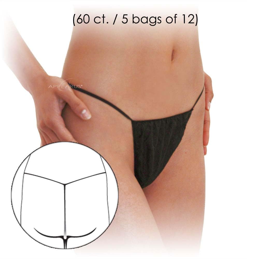 APPEARUS Disposable Women's Black T-String Thong Bikini Panties for Spray Tanning and Spa Treatments, One Size