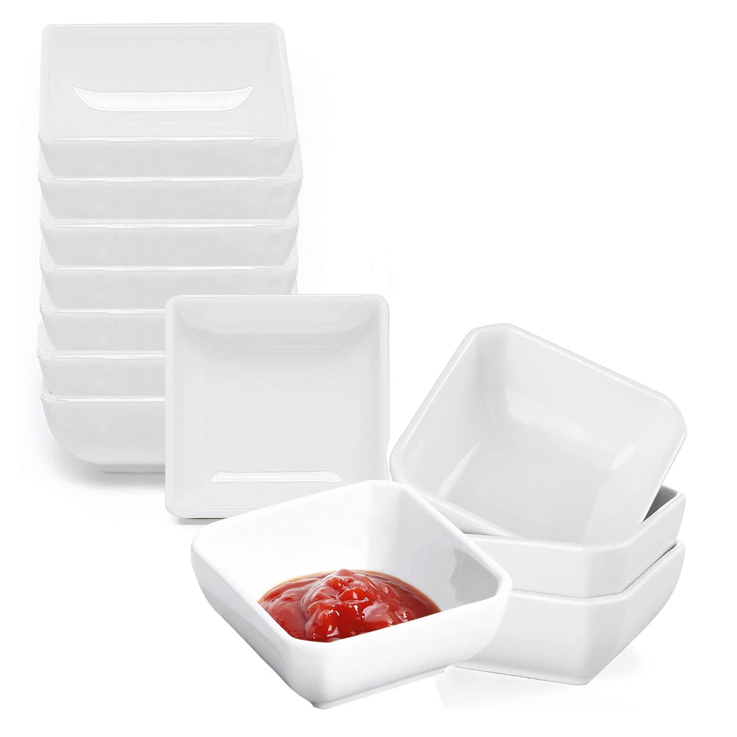 ACONDE Square Dip Bowls, 12pcs Sauce Bowls, Small Bowls, for Snacks, Sauce, Condiments, Side Dishes, White
