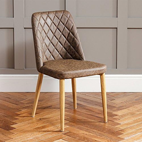 The Furniture Market Baxter Vintage Brown Faux Leather Dining Chair with Oak Effect Legs