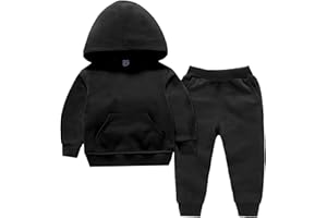 Baby Boy Girl 2Pcs Fall Winter Outfit Solid Color Long Sleeve Hoodie Sweatshirt and Sweatpants Set Toddler Sweatsuit
