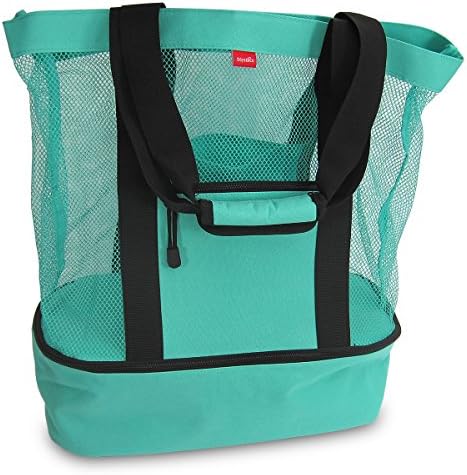 Aruba Mesh Beach Tote Bag with Zipper Top and Insulated Picnic Cooler and FREE Bonus Waterproof Cellphone Case