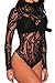 FIYOTE Women See Through Slim Fit Mesh Bodysuit Romer Tops for Clubwear Small Black
