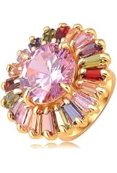 AnaZoz Jewelry Big Round Flower Ring 18K Gold Plated Rings for Women Austrian Crystals