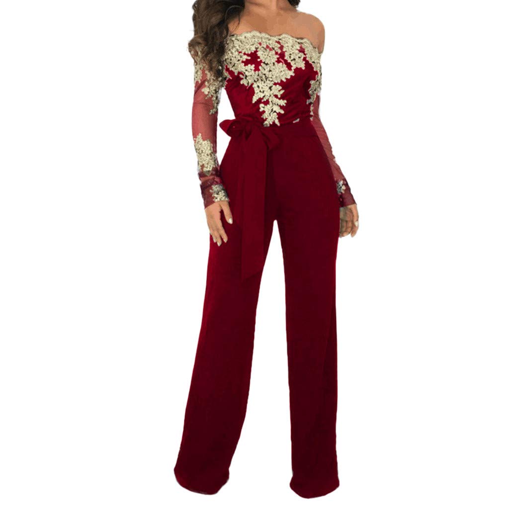 red lace up jumpsuit