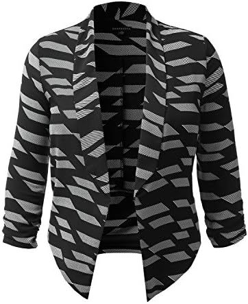 SHOPQUEEN Plus Size Open Front Thin Blazer Cardigan Office Work Formal Jacket BLACK 1XL