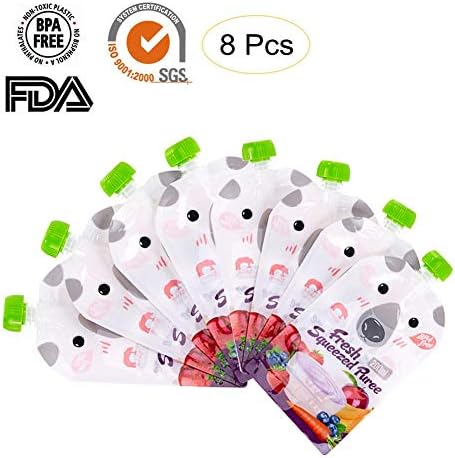Per 8PCS Lovely Polar Bear Supplementary Food Pouch Double Zipper Reusable Squeeze Food Storage Bags for Kids Toddlers Children BPA Free-200ml