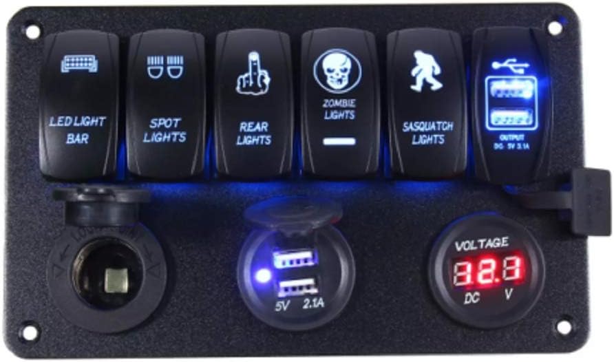 MASO 6 Gang Toggle Switch Panel Waterproof Dual USB Socket Charger for Yacht Boat Marine Rocker Car Truck RV (4 USB)