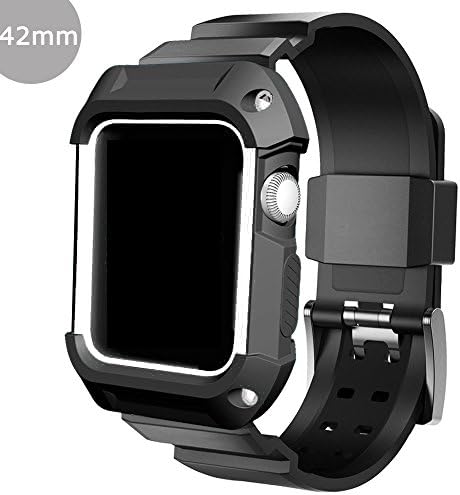 Replacement Band and Case for Apple Watch 42mm, Soft Silicone Sport Strap and Cover for iWatch, Series 2, Series 1, Sport Edition 42mm - Black/White