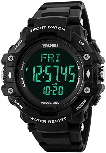 Mens Womens Multifunctional Pedometer Stopwatch Data Storage Sports Quartz Waterproof Watches Black