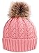 Simplicity Winter Hat for Women Hand Knit Faux Fur Pompoms Beanie for Women Pink