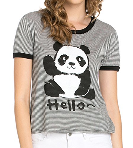 Women s hello panda black and white striped t-shirt (x-…